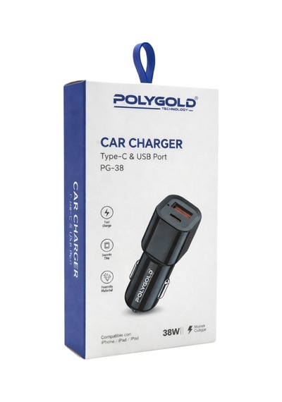 Polygold Pg-38 38w Max Hızlı Araç Şarj Cihaz Çift Çıkışlı Type-c Ve Usb