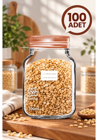 Bakır Desenli Kavanoz Görünümlü Saklama Poşeti 15x22 Cm - 700 Ml 100 Adet Şeffaf