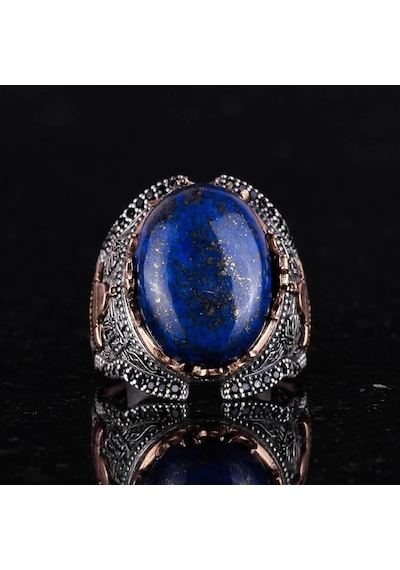 El Yapımı Lapis Lazuli Taş Yüzük, Gümüş Camii Yüzük, 925 Ayar Sert Gümüş Erkek Yüzük - Bilgelik Ve Gerçek Tasarımı Gümüş
