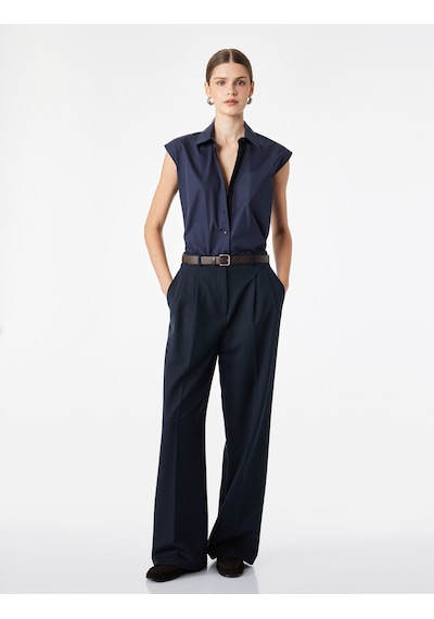 Koton Pamuklu Boxy Fit Kolsuz Poplin Gömlek Lacivert 7wak60150pw