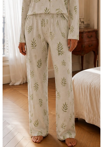 Kadın Relax Fit Düğme Çağla Yeşili Pijama Takımı
