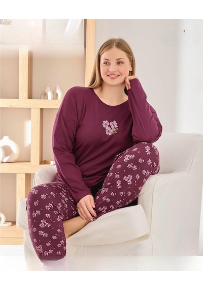Pijamoni Kadın Sofya Büyük Beden Bisiklet Yaka Uzun Kol İnce Pijama Takımı 8720/3- 1 Adet Bordo Pijamoni Kadın Sofya Büyük Beden Bisiklet Yaka Uzun Kol İnce Pijama Takımı 8720/3- 1 Adet Bordo