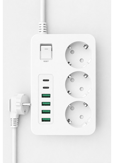 Akım Korumalı 3 Lü Priz 2 Usb-c + 4 Usb-a Hızlı Şarj, 2m Kablo, Çocuk Korumalı Çoklu Priz 0 - 2 M