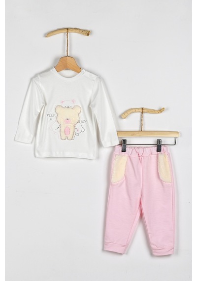Nono Baby Peluşlu Kız Bebek 3'lü Takım Zıkzak Kumaşlı Pembe