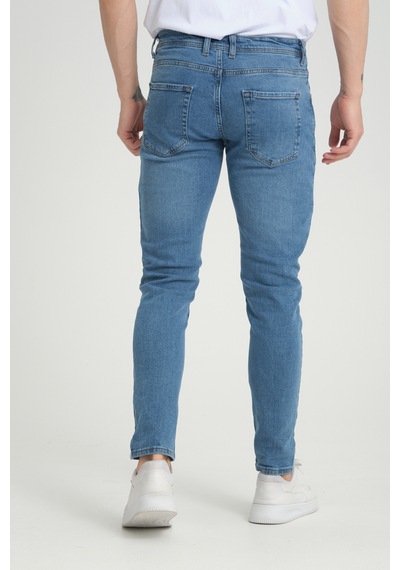 Erkek Skinny Fit Orta Mavi Destroy Skinny Fit Pantolon Orta Mavi