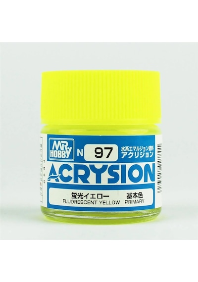 Mr.hobby N-097, 10 Ml. Fluorescent Yellow Acrysion Maket Boyası Standart