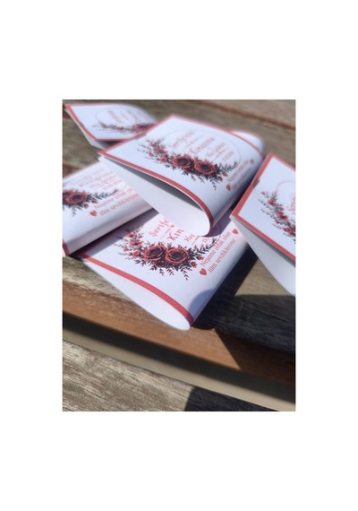 48 Adet Kına Gecesi Hatırası - Özel Tasarım Kaliteli Kartlara Baskılı Hijyenik Stick Kına 5 Gr - Gül Desenli İsimli Kına Paketi