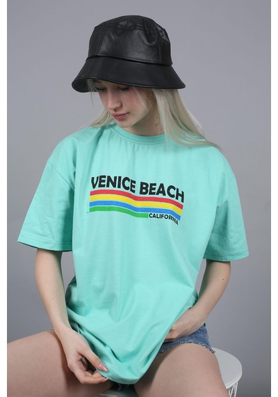 Madmext Mint Yeşili Baskılı Over Fit Tişört Mg1516-mint Yeşili Mint Yeşili