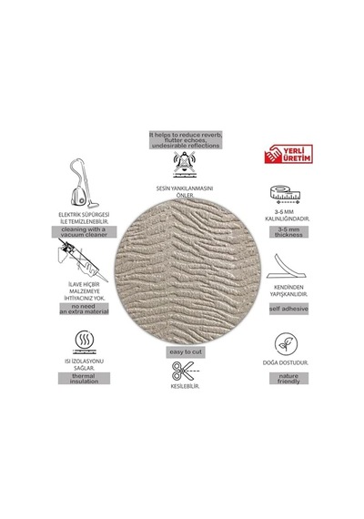 Tink 3d Kendinden Yapışkanlı Duvar Kağıdı Yeni Nesil Akustik Keçe Panel Desenli 52x98 Cm Ekru, 10 Adet 5 M²