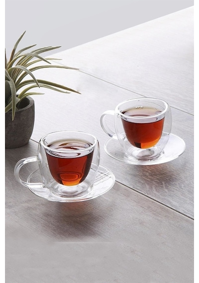 Çift Cidarlı 2 Li Kahve Fincanı Şeffaf