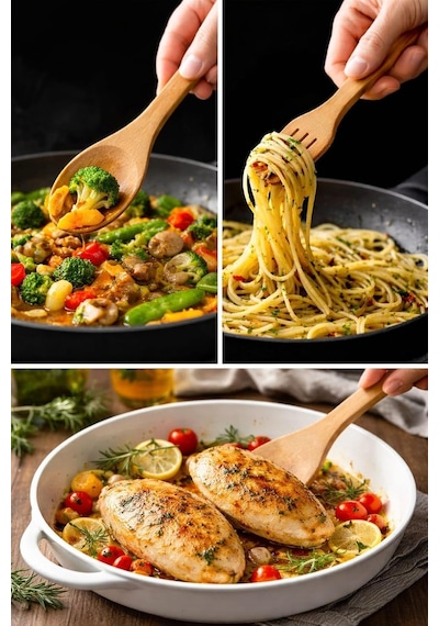 Bambu Mutfak Seti, Kaşık, Çatal, Spatula, Doğal Ahşap, Çizmez, Tava Dostu, 3 Parça,bambu Mutfak Gereçleri Set