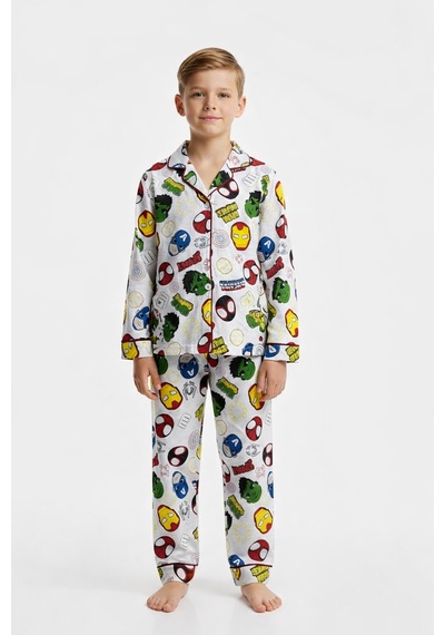 Beka Kids Renkli Karakter Desenli Uzun Kollu Önden Düğmeli Gömlek Yaka Erkek Çocuk Pijama Takımı Ve Göz Bandı Ekru Beka Kids Renkli Karakter Desenli Uzun Kollu Önden Düğmeli Gömlek Yaka Erkek Çocuk Pijama Takımı Ve Göz Bandı Ekru