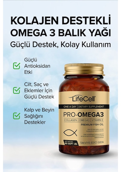 Lifecell Pro-Omega 3 Dha & Epa Kolajen ve Vitamin E İçeren Takviye Soft Jel 60'lı