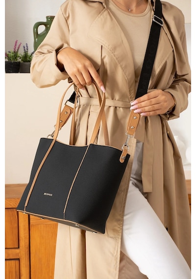 Just Polo Kadın Büyük Boy 2 Bölmeli El Çantası Large Tote Bag P344028mh Siyah - Taba