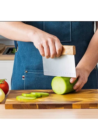 Hamur Spatula Kazıyıcı Şekillendirici Kesici Paslanmaz Çelik Kare 15 Cm Bambu Saplı Çelik Kahverengi Diğer