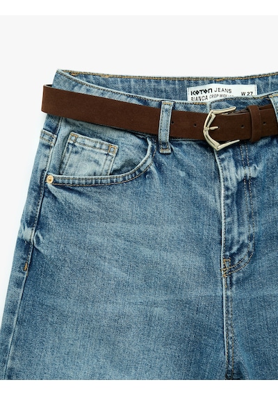 Koton Kemerli Pamuklu Normal Bel Cepli Geniş Paça Denim Pantolon - Wide Leg Jean Orta İndigo 6sal40297md Koton Kemerli Pamuklu Normal Bel Cepli Geniş Paça Denim Pantolon - Wide Leg Jean Orta İndigo 6sal40297md