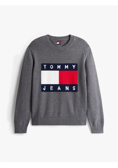 Tommy Hilfiger Tjm Reg Melange Flag Sweater Erkek Gri Kazak - Dm0dm22105 Gri