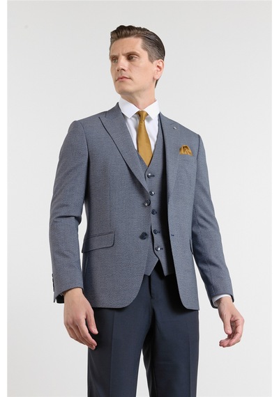 İmza Lacivert Kırlangıç Yaka Kazayağı Desen Slim Fit 6 Drop Takım Elbise 1001255174