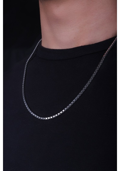 Encili Silver 925 Ayar Gümüş Oksitli Küp Zincir Model Kolye Gümüş