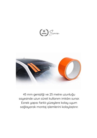 Sabitlemebandı İz Bırakmaz Turuncu Geçici Aksesuar Sabitleme Bandı 45mm X 25m Oto Cam Montaj Spoile Standart