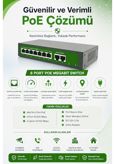 8 Port Megabit Poe Switch 10/100