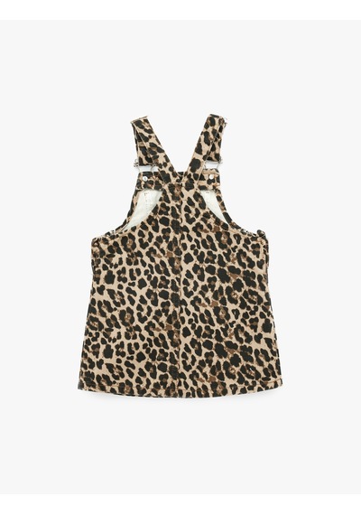 Koton Leopar Desenli Cepli Kare Yaka Askılı Denim Jile Elbise Kahverengi Desenli 7wmg80001ad