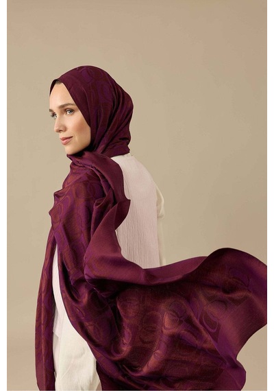 Imannoor Dama Desen Mürdüm Naia Pamuk Şal 70x200 Mürdüm