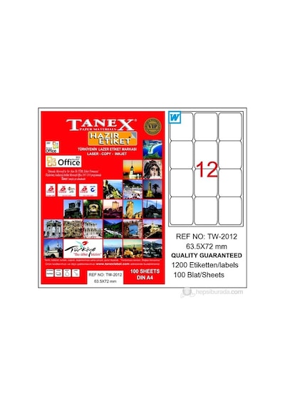 Tanex Tw-2012 63.5X72 MM Laser Etiket 100 Ad.