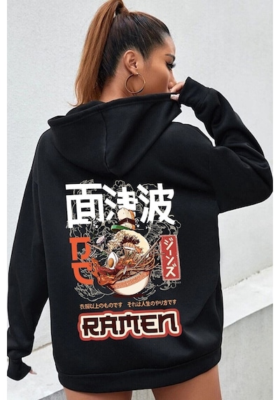 Uyguntarz Unisex Ramen Baskılı Sweatshirt siyah