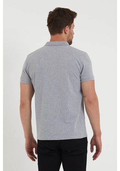 Erkek Regular Fit Polo Yaka Nakışlı T-shirt Gri Melanj
