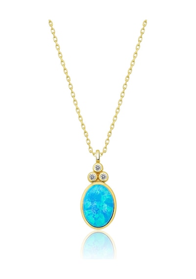 Papatya Silver 925 Ayar Oval Opal Taşlı Gümüş Kolye Altın Kaplama