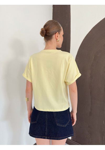Verymoda Çiçek Detaylı Tişört D2910 Sari