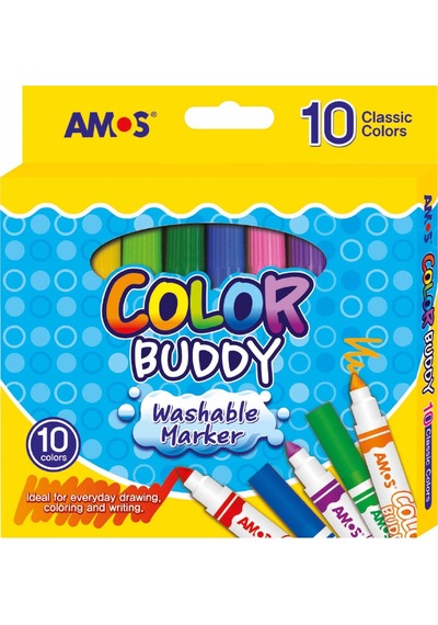 Amos Color Buddy - 10 Renk Keçeli Kalem Yıkanabilir