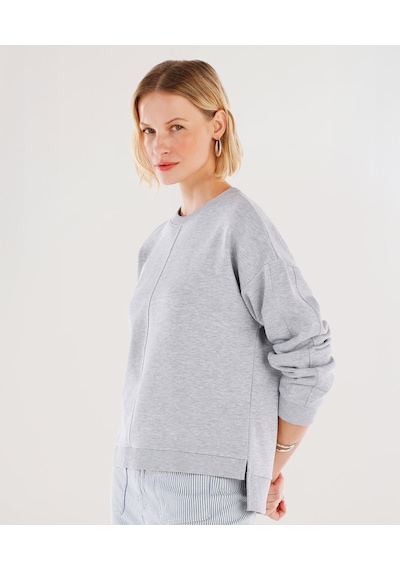 Yargıcı Dikiş Ve Yırtmaç Detaylı Bisiklet Yaka Sweatshirt 25yksw9003x 022 Gri