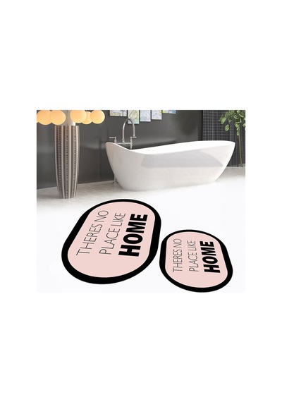 Buççin Online Mağaza Dijital Baskılı Kaymaz Taban Yıkanabilir Oval İkili Banyo Paspas Klozet Takımı, V-o-klozet-13-pembe, Çok Renkli