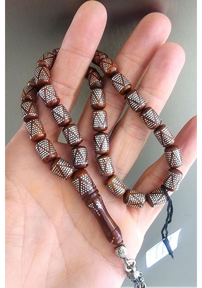 925 Ayar Gümüş Kakmalı 8 X 11 Mm Tane Boıyutlu Özel Usta İşi Kuka Tesbih