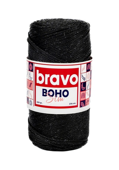 Boho Simli Polyester Makrome İplik 200 Gr 270 Metre Renk Kodu: 270s Siyah