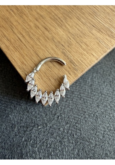 %100 316 L Cerrahi Çelik Markiz Kesim Taşlı Özel Tasarım Kilitli Halka Piercing Gümüş