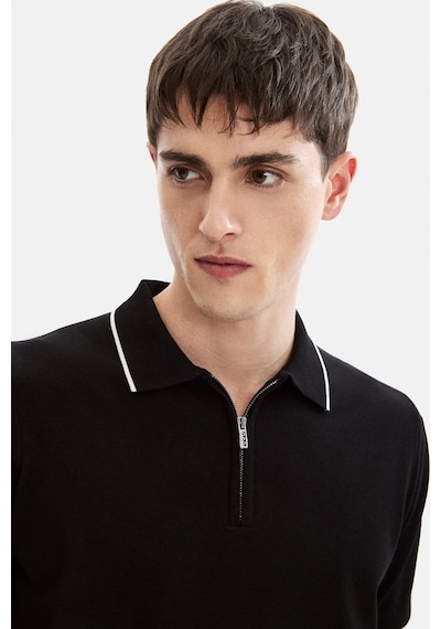 Back And Bond Siyah Fermuarlı Polo Yaka Regular Fit Örme Triko