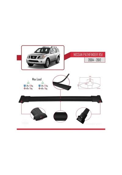 Nissan Pathfinder R51 2004-2012 Arası İle Uyumlu Fly Model Ara Atkı Tavan Barı Siyah