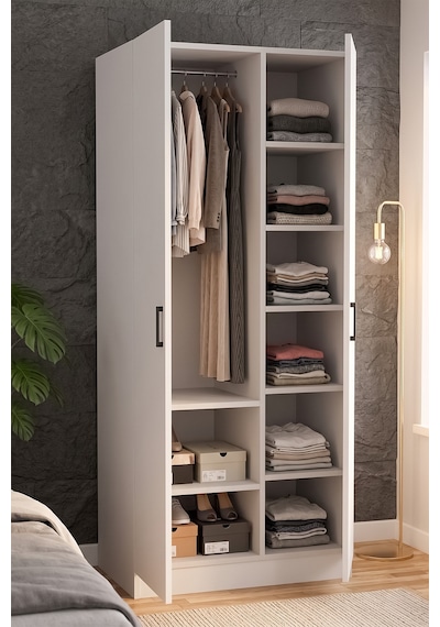 Açelya Gardrop Askılı Elbise Dolabı Raflı Elbise Dolabı Beyaz