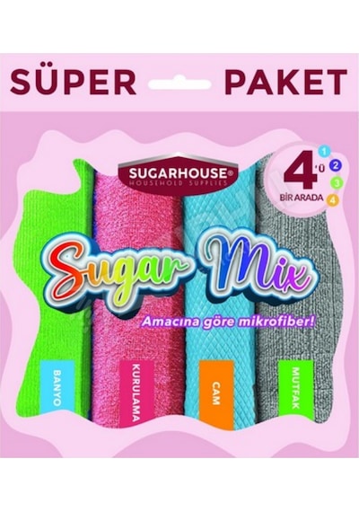 4 Adet Sugar House Sugar Mix Mikrofiber Temizlik Bezi 4' Lü Çok Renkli