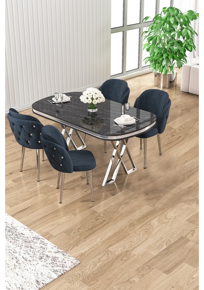 Canisa Zae Serisi 90x168 Lak Panel Siyah Mermer Desen Krom Ayak Masa Takımı 4 Antrasit Sandalye Masa Siyah Mermer Desen Sandalyeler Antrasit Canisa Zae Serisi 90x168 Lak Panel Siyah Mermer Desen Krom Ayak Masa Takımı 4 Antrasit Sandalye Masa Siyah Mermer Desen Sandalyeler Antrasit