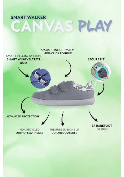 Smart Walker Canvas Play Eco Gri Barefoot Çocuk Ayakkabı