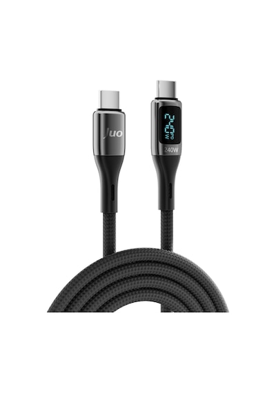 Juo 240W Dijital Led Ekranlı E-mark Çipli Pd 3.1 Usb Type-c To Type-c Hızlı Şarj ve Data Kablosu 1 Metre