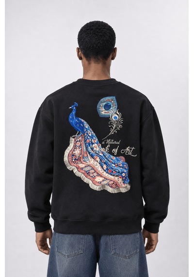Respire Erkek Natural Patch Detaylı Oversize Sweatshirt Siyah