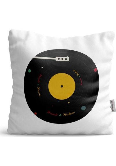 Kişiye Özel Retro Record Tasarımlı Beyaz Saten Yastık - 1
