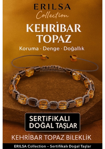 Sertifikalı Küp Kesim Terahertz - Kehribar Topaz Doğal Taş Bileklik Turuncu
