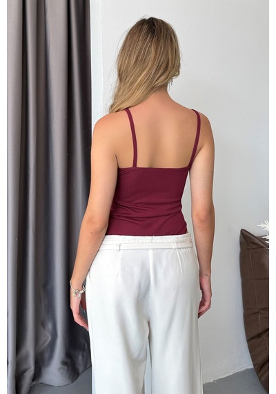 Jee Lee Kadın Askılı Kaplı Çıtçıtlı Body Bordo - 5070