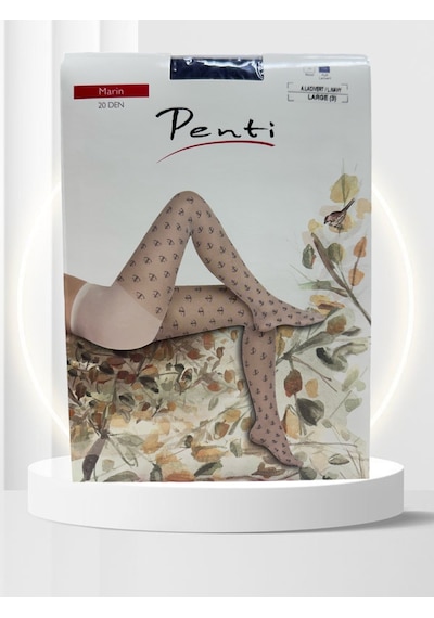 Penti Beyaz Mavi Marin Desenli 20 Den Külotlu Pamuk Ağlı Çorap-be Lacivert